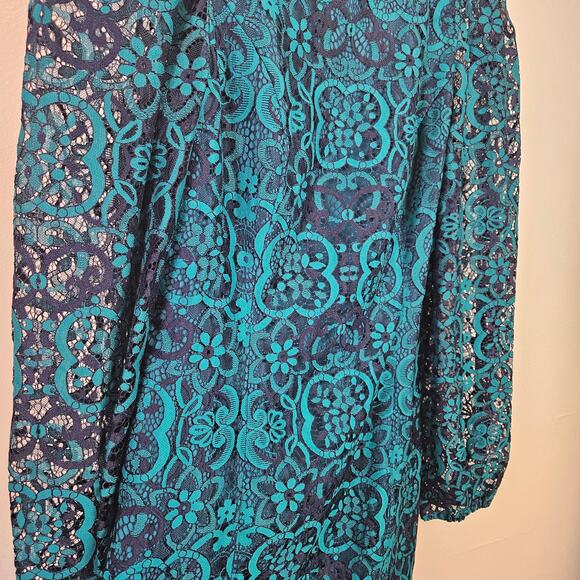 Lilly Pulitzer Georgi Lace Puff Sleeve Dress 4 Valencia Teal Blue Mini Sheath - Picture 6 of 12